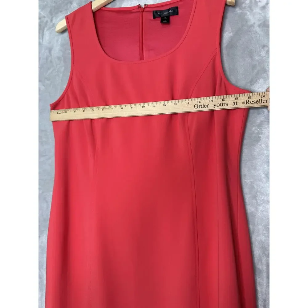 St. John Dress Womens 12 Coral Sheath Sleeveless Ruffle Hem Career Minimalist